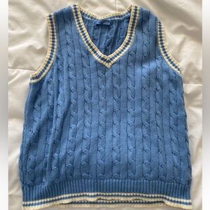 Blue and Cream Sweater Vest - Cable Knit